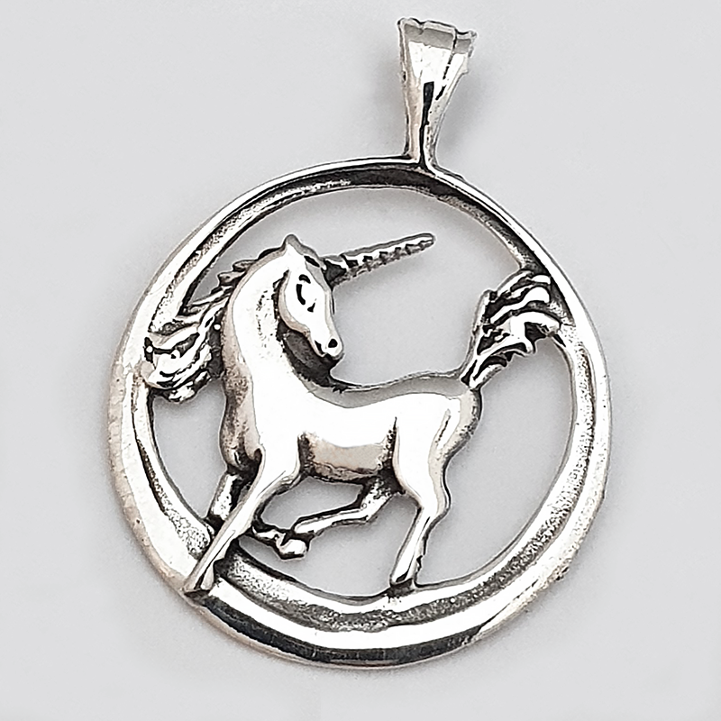 Unicorn silver pendant surrounded