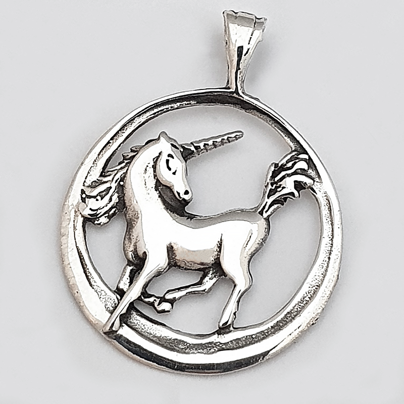 Unicorn silver pendant surrounded Unicorn silver pendant surrounded