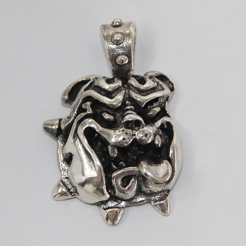 Silver Bulldog Dog Head Pendant