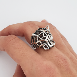 Anillo de plata 925, pantera, estilo origami.