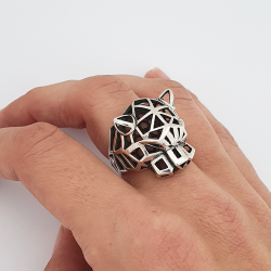 panther ring, origami style, 925 silver 