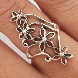 Anillo de plata largo con flores