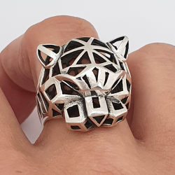 Anillo de plata 925, pantera, estilo origami.