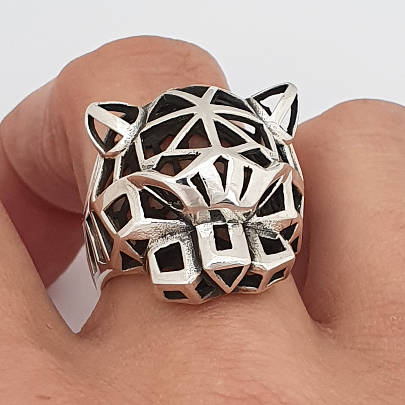 Anello di pantera in argento 925, stile origami