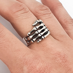 Silver ring skeleton hand