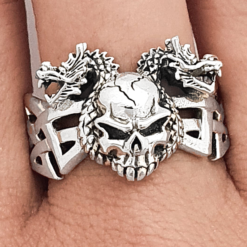 Dragon and skull ring