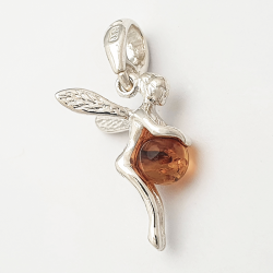 Silver fairy pendant holding an Amber ball